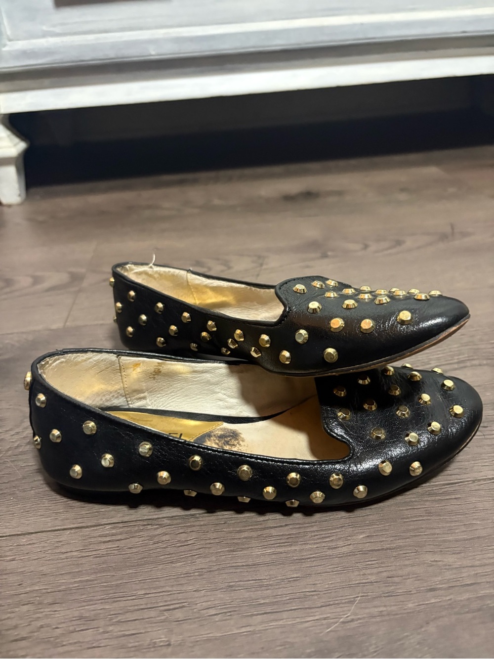 Michael Kors Black Leather Studded Ailee Loafers Stylish Statement Office